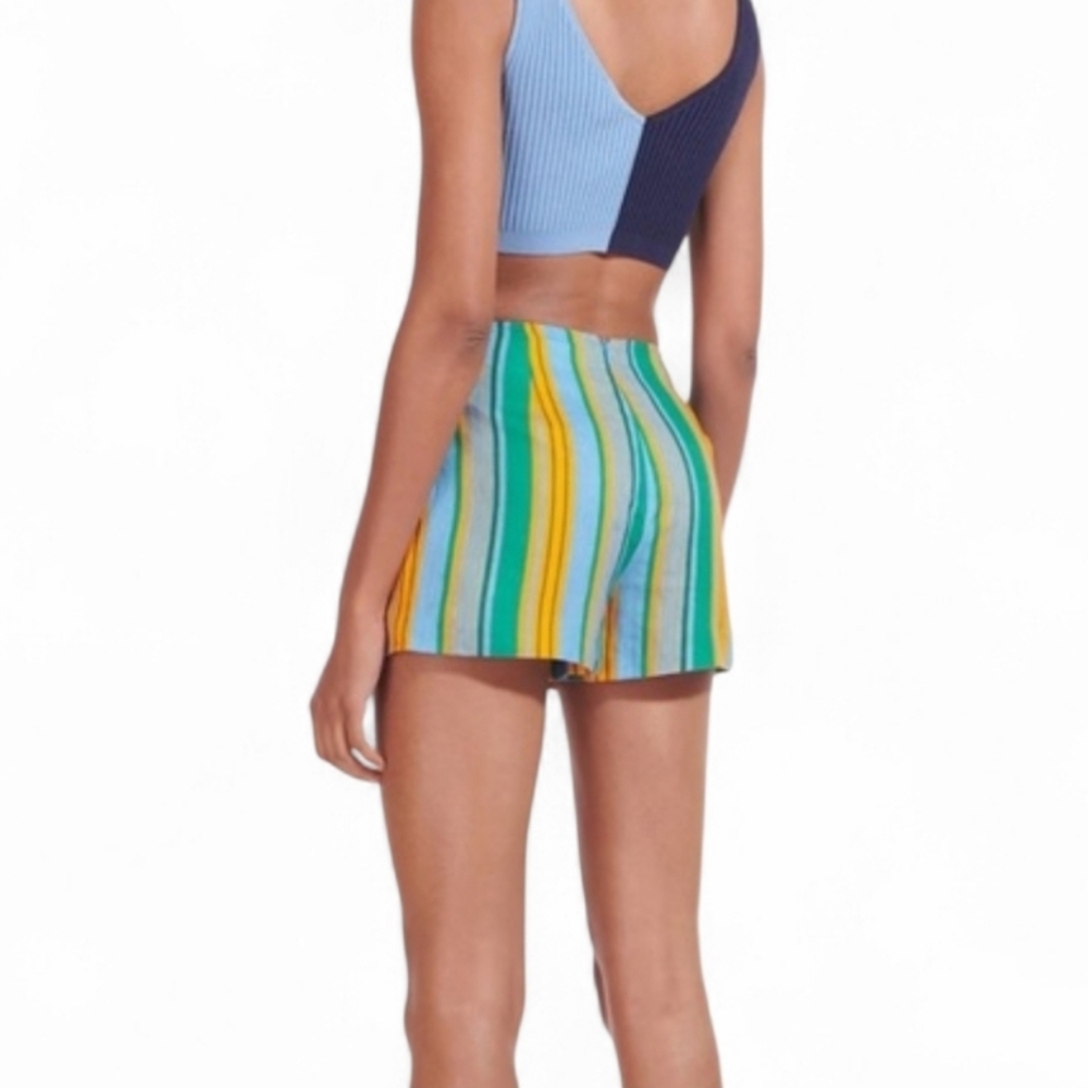 Staud Oscar Striped Linen Shorts In Blue And Orange Ibiza Stripe Size 16 NWT - Picture 5 of 14